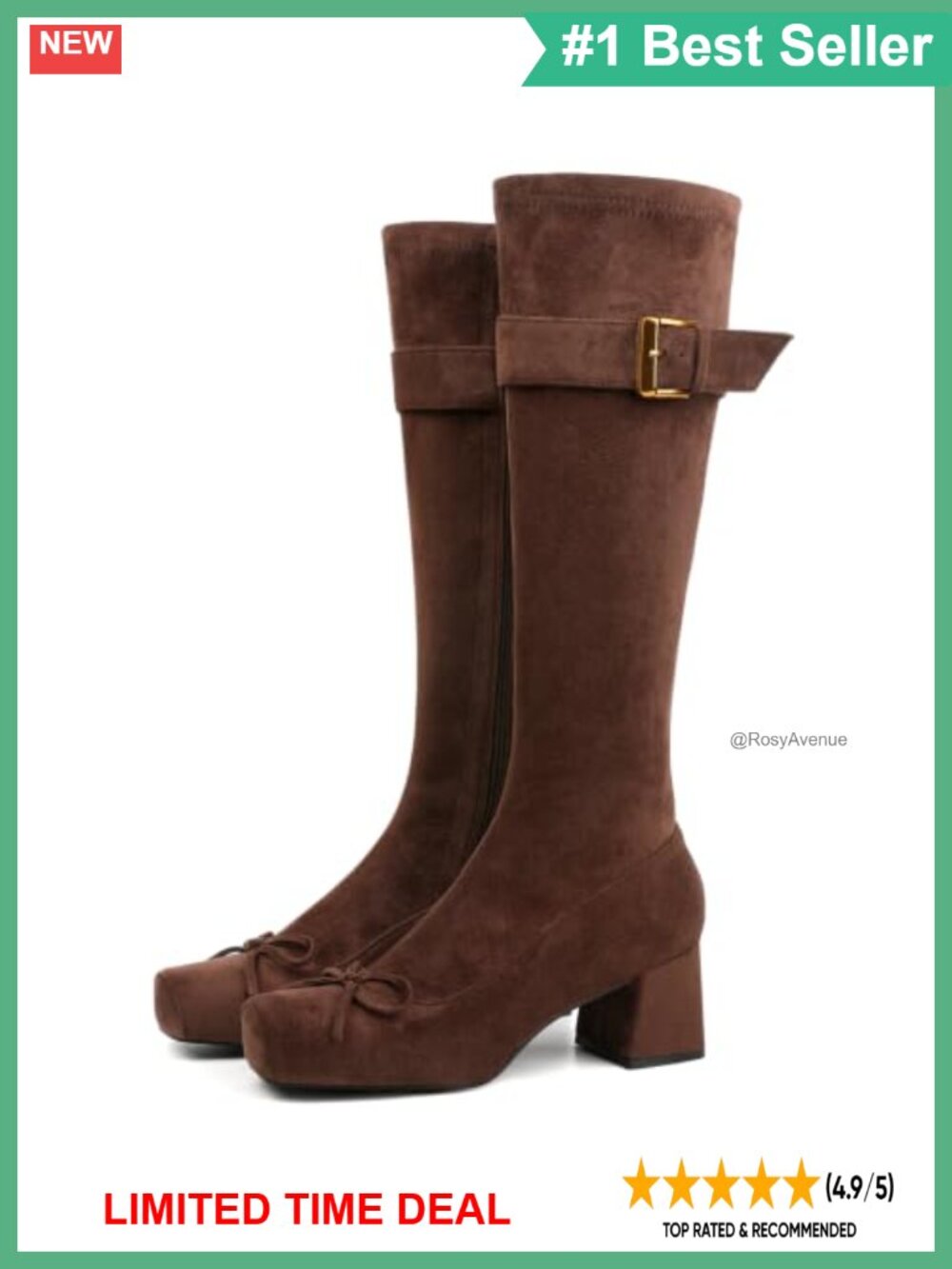 Faux Suede Knee High Ballet Boots Square Toe Block Heel
